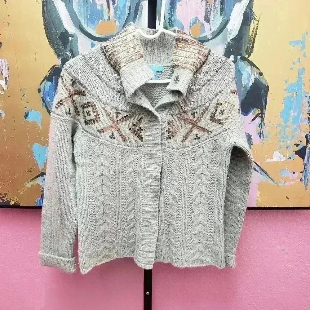 👕 Escada Sport Snap Front Sequin Embellished Sweater
